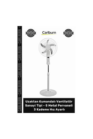 Vantilatör Uzaktan Kumandalı Vantilatör Sanayi Tipi 5 Metal Pervaneli 3 Kademe Hız Ayarlı