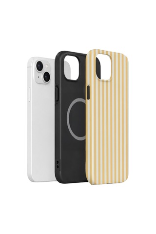Apple iPhone Uyumlu 15 Vorian Çift Katmanlı Magsafe Kılıf Vanilla Pinstripe