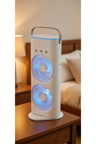 Çift Fanlı 1800 Mah Bataryalı 6000 Rpm 3 Kademeli Masaüstü Taşınabilir Sprey Fan Vantilatör Pervane