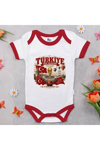 Bk Gift Türkiye Taraftar Temalı 2026 Dünya Kupası Tasarımlı Kırmızı Bebek Body Zıbın-1 Tek Yürek Milli Takım Ruhu