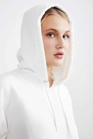 Meecy Kadın Beyaz Kapüşonlu Kanguru Cepli Sweatshirt Beyaz Beyaz