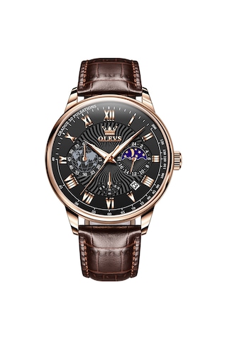 Olevs 2893 Erkekler Çok Fonksiyonlu İş Kuvars Saati Kahverengi + Siyah