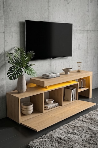Luma Led Işıklı Tv Ünitesi 160 Cm - Modern Tv Sehpası Çam