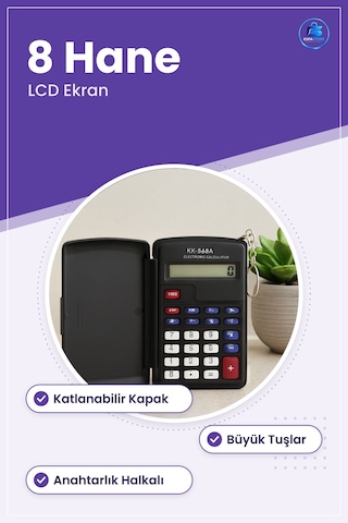 Hesap Makinesi 8 Haneli Ekran Katlanabilir Cep Tipi Taşınabilir O Çok Renkli