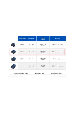 Gwest Gw-413 3 İletken Bağlantılı Çok Amaçlı Klemens 1 Adet