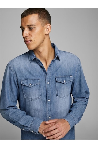 Jack&jones Jjesheridan L/s Noos Erkek Gömlek-12138115-medium Blue Denim Mavi