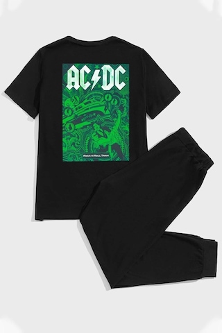 Uyguntarz Acdc Baskılı Pamuk Spor Eşofman Takımı Siyah-279076