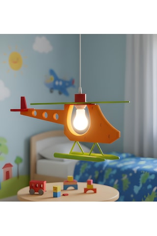 Çocuk Odası Helikopter Sarkıt Avize Renkli Tasarım / E27 Duy - Sarı Renk
