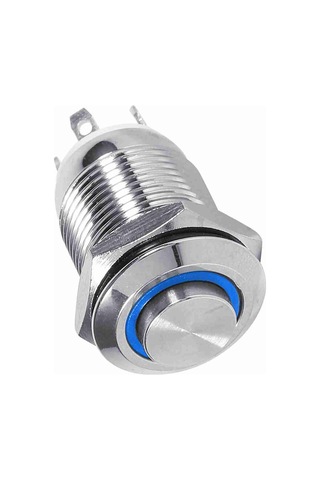 Springsun 12mm 3v Mavi Led Halka Işıklı, Ip65 Su Geçirmez, Bakır Kaplama Nikel Momentary Otomatik Sıfırlama Basma Anahtarı 4pin