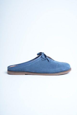 Analin Shoes Kadın Hakiki Deri Fiyonk Detaylı Düz Terlik Mavi