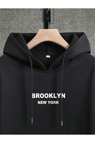 Kapüşonlu Oversize Sweatshirt Siyah Brooklyn Newyork Siyah