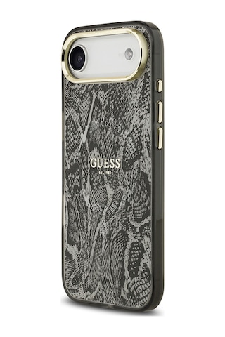 Apple Uyumlu iPhone 17 Air Kılıf Guess Lisanslı M-safe Özellikli Yazı Logolu Python Desenli Kapak Siyah Siyah