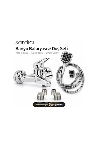 Sardıcı Krom Banyo Bataryası Seti Kare El Duşu 150 Cm Spiral Ve Dirsek Takımı Batarya