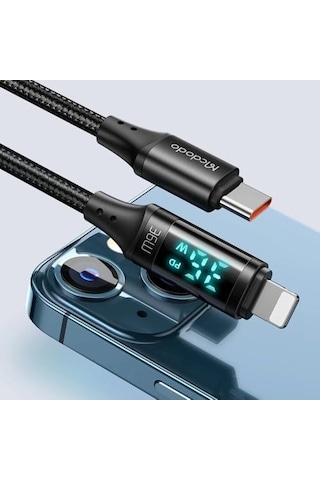 Ca-1030 36w Type-c To Lightning Dijital Göstergeli Data-şarj Kablosu 1.2m, Siyah