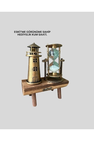 Vintage Kum Saati + Deniz Feneri Modeli Ahşap Gövdeli Masa Üstü Dekor Yeni Nesil 01 81663924