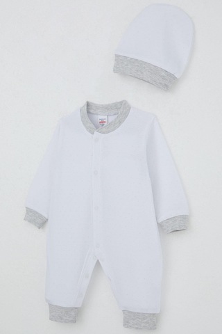 Breeze Erkek Bebek Tulum Nokta Desenli 0-6 Ay, Beyaz Beyaz