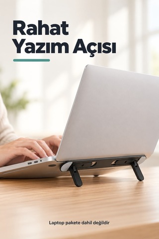 2 Kademeli Katlanabilir Yükseltici Laptop Standı Siyah