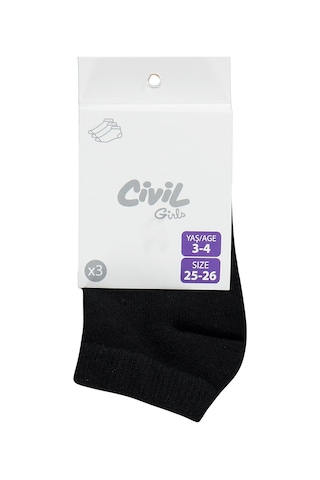 Civil Girls Basic Siyah 3'lü 3-11 Yaş Kız Çocuk Patik Çorap - Standart