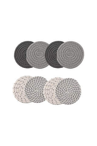 Adet Bardak Altlığı Tutuculu, 4 Renk Emici Bardak Altlığı Beyaz - Gri