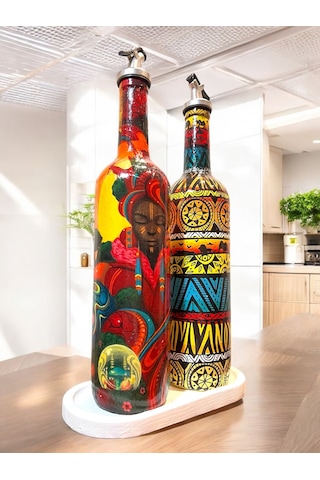 Asya Kabile Kültürlerinden İlham Alan Etnik Motiflerle El Yapımı Yağdanlık, Sosluk, Sirkelik Seti-mu Turuncu