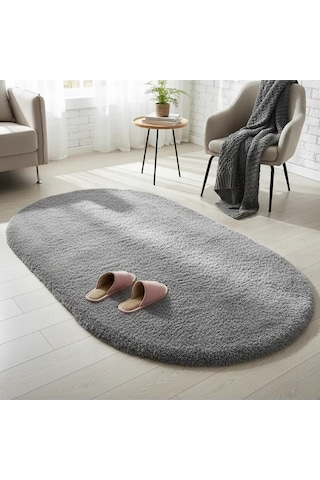 Yolluk Açık Gri Gri Kaymaz Taban Peluş Oval