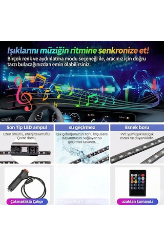Honda Civic Fb7 Uyumlu Rgb Ayak Altı Led 12 Led Kumandalı Müzik Duyarlı Araç İçi Aydınlatma 7 Renk 12v 1