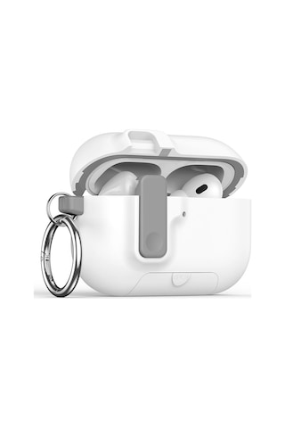 Apple Uyumlu AirPods Pro 3. Nesil İle Kılıf Standlı Kilitli Tpu Premium Matte Trip Case Beyaz