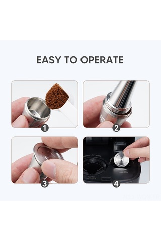 Neevoyu Stainless Steel Yeniden Kullanılabilir Kahve Kapsülü 4g - Instant Multı-pod 68 Mb Uyumlu, Ev Çaycıları İçin, Tek Kullandım Atma Kapsüllere Alternatif, Fırça Ve Ölçü Kadeh İle Gümüş