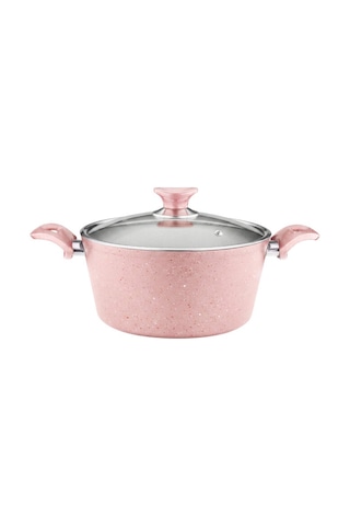 28 Cm Granit Derin Tencere Cam Kapak - Pembe Pembe