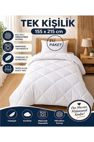 2 Adet Bella Home Mikrofiber -beyaz- Tek Kişilik Yorgan 155x215