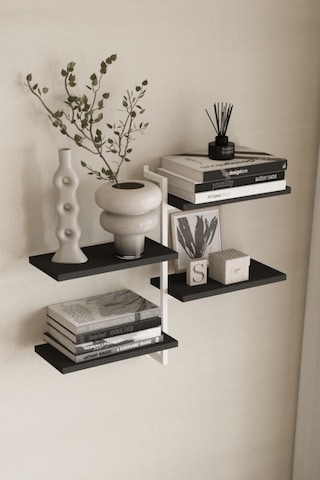 Aju 4 Katlı Duvar Rafı Metal Çerçeveli Dekoratif Kitaplık Ve Raf Ünitesi Modern Minimalist Tasarım Beyaz