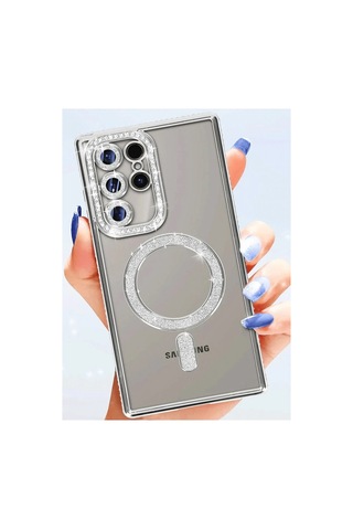 Mey İthalat Samsung Galaxy Uyumlu - S25 Ultra Kılıf Joke Simli Magneticsafe Kılıf - Gümüş Diğer