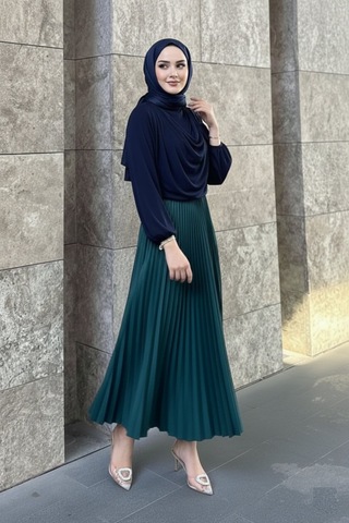 Unika Boutique Tesettür Piliseli Etek Yeşil