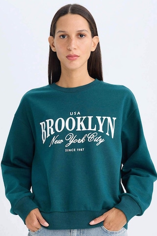 Defacto Regular Fit Bisiklet Yaka Baskılı İnce Sweatshirt D5928AX24AUGN1040 Yeşil