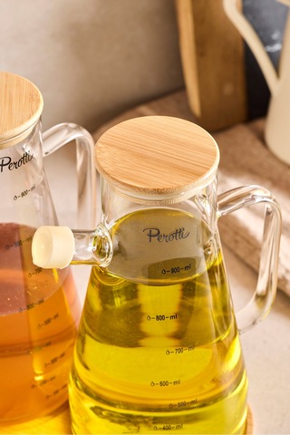 Std Gaella Bamboo 2 Li 900ml Tepsili Yağlık-sirkelik Seti 3 Parça Borosilikat Seffaf Şeffaf