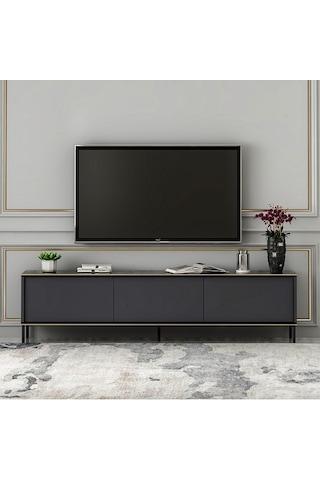 Tv Sehpası Kozan Antrasit Mermer Desen 180 Cm