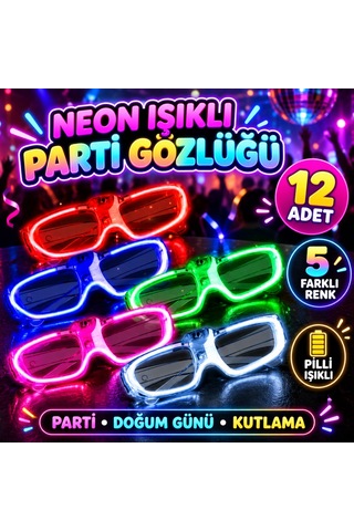 Ren.ga.renk Neon Işıklı Parti Gözlüğü Pilli 12 Li Paket 5 Renk Rengaren Diğer