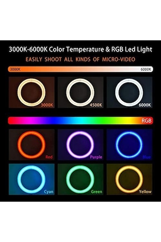 Mj26 10 İnç Rgb Ring Light Tripodlu Led Çekim Işığı, Tiktok Youtube Yayın Lambası, Selfie & Makyaj Işığ