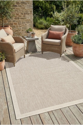 Çerçeveli Bohem Dokunuşlu Doğal Tonlarda Modern Sisal Bej - Krem Renk Halı Krem
