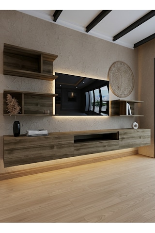 Resital Ledli Duvara Monte Tv Sehpası - Ceviz - W6014-2 Ceviz