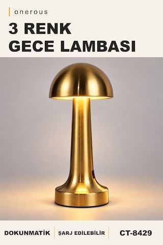 Onerous Mantar 3 Renk Masa Lambası, Şarj Edilebilir Sarı