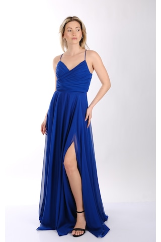 Dori İnce Askılı Önden Yırtmaçlı Drape Kiloş Abiye Elbise 00kb6128 Saks