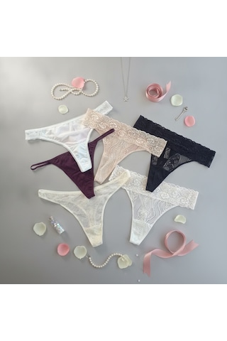 Bonbon Kadın Çeyizlik Ve Bohçalık 6'lı Paket Dantelli Ve Saten Karışık Renk Tanga Serisi Bb2653 Çok Renkli