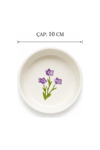 Lila Gift 4 Lü Seramik Kase Seti 10 Cm Çiçek Desenli Çerezlik Ve Sosluk Beyaz