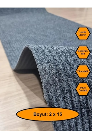 Gri Çelik Halı, Yolluk, Lastik Tabanlı, 2x15 Metre, Kaydırmaz Gri