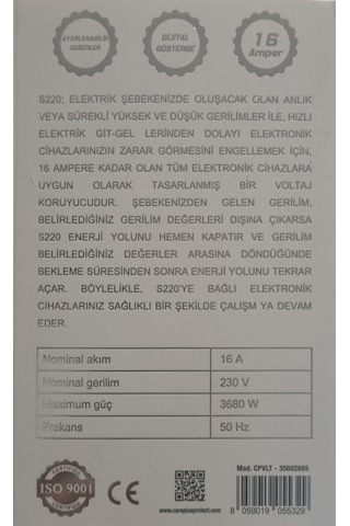 Care Protect Elektronik Cihaz Voltaj Koruyucu Beyaz Eşya & Ev Aletleri İçin Güvenli Koruma