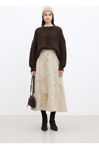 Desenli Örgü Triko Kazak Acı Kahve Acı Kahverengi