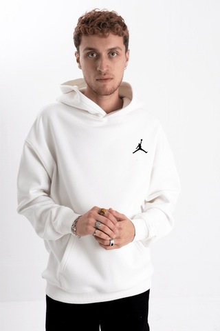 Unisex Jordan Logo Baskı Kapşonlu Sweatshirt Beyaz