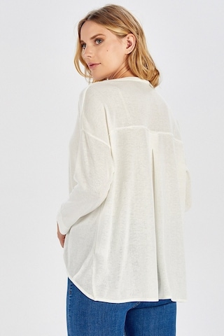 Peraluna Ön Ve Arka Pile Detaylı Beyaz Salaş Triko Kadın Bluz-Beyaz