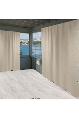 Gencer Home Balkon Perdesi Kuş Gözü Ölçü Seçenekli Düz Krem Krem